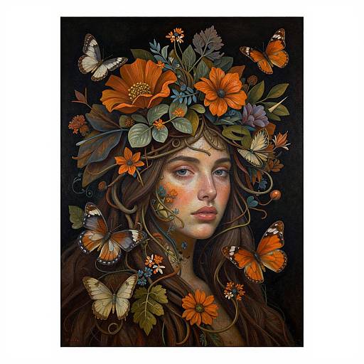 Woman's Face with Floral Headpiece