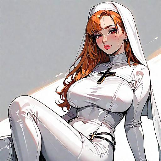 Anime Nun in White Latex Bodysuit