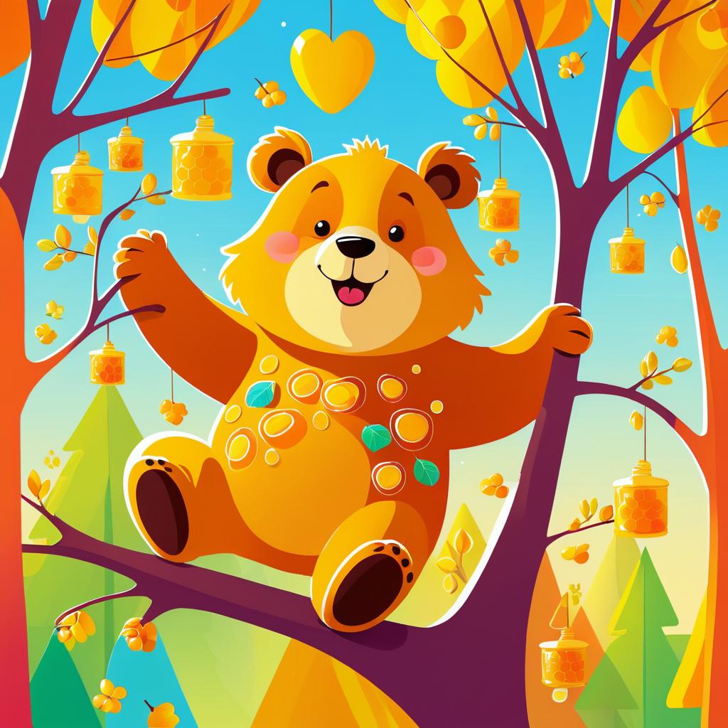 Whimsical Bear Enjoying Honey Illustration