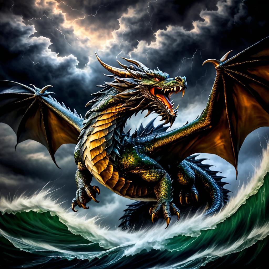 Majestic Dragon in Stormy Skies