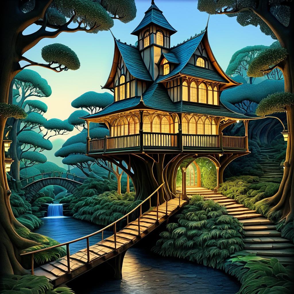 Mystical Treehouse Library in Twilight