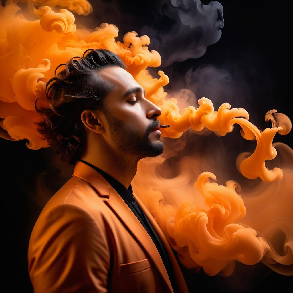 Ethereal Portrait with Swirling Orange Smoke