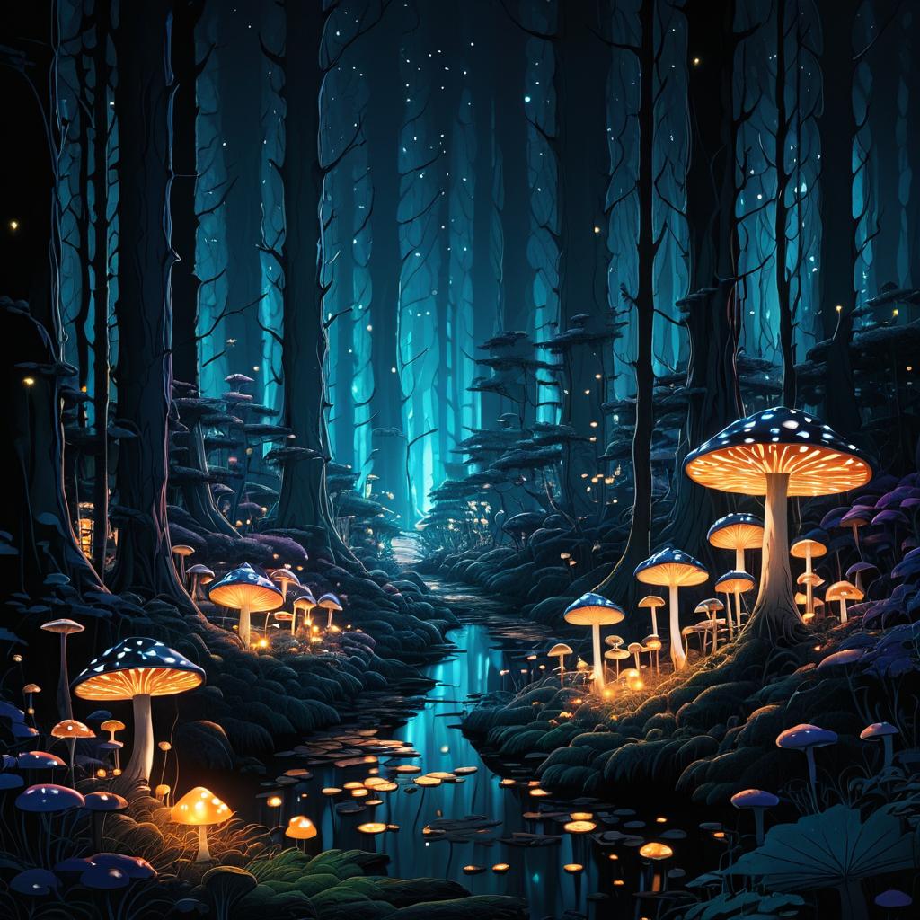 Mysterious Forest with Glowing Mushrooms