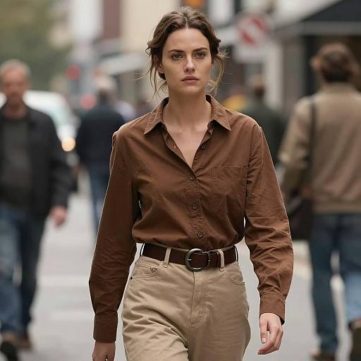 Woman Walking in Urban Street with Casual Outfit