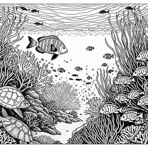 Underwater Tropical Scene Coloring Page
