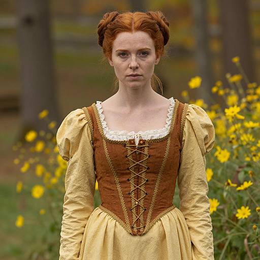 Young Woman in Medieval Corset Dress Outdoors
