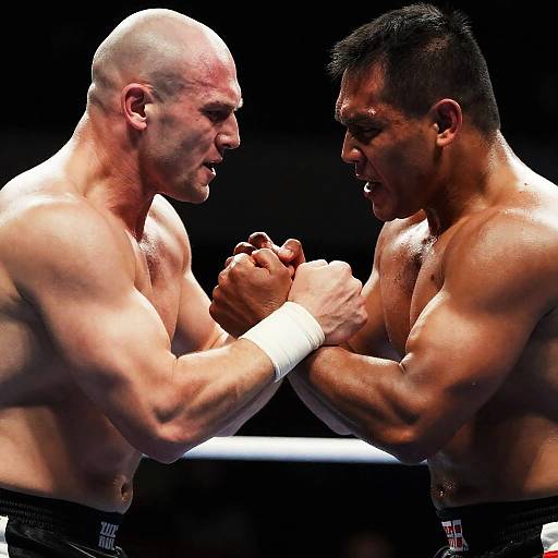 Intense Wrestling Match Between Two Muscular Men