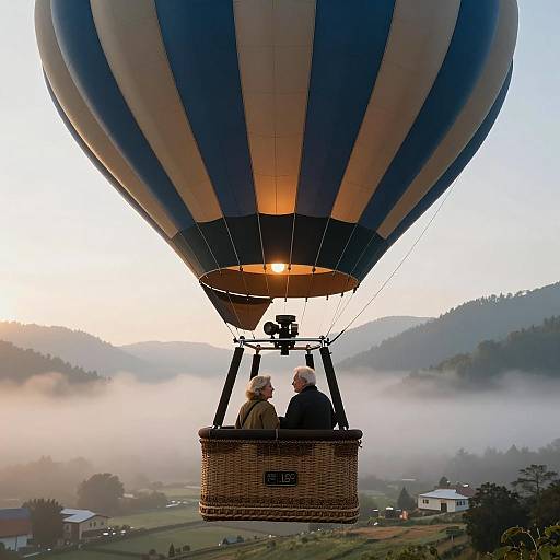 Elderly Couple in Vintage Hot Air Balloon
