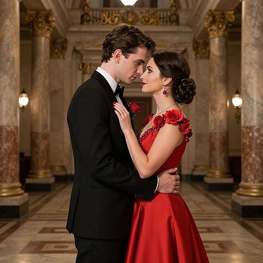 Romantic Embrace in Grand Hall