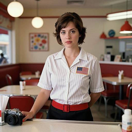 Realistic Waitress in Diner Portrait
