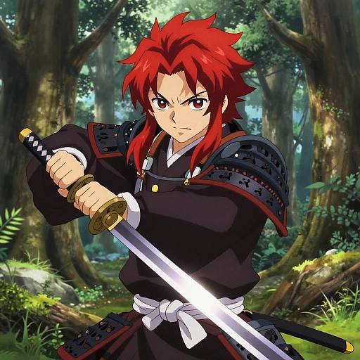 Red-Haired Samurai in Ancient Forest