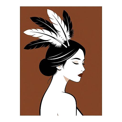 Ethereal Feather Headdress Portrait in Brown