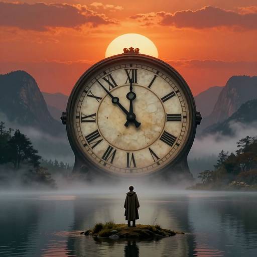 Surreal Clockscape at Sunset