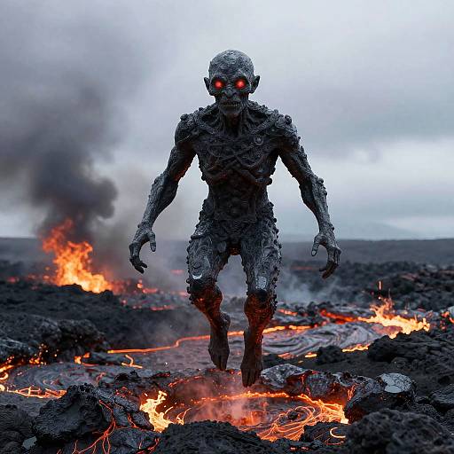 Obsidian Golem in Lava Field
