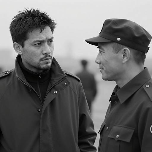 Black-and-White Portrait of Two Men in Uniforms