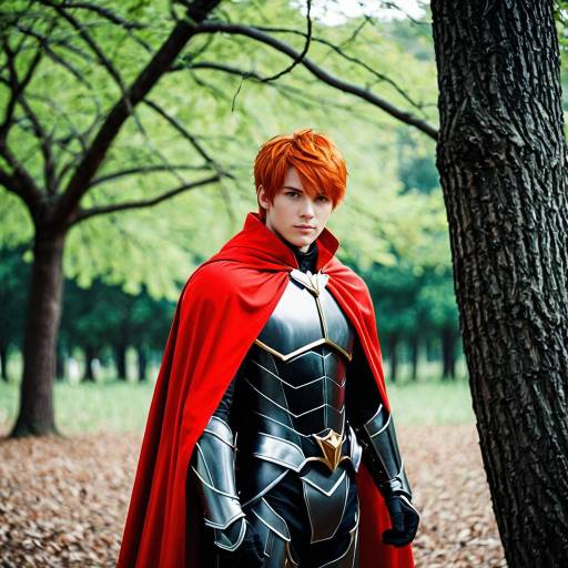 Man in Red Cape and Armor Cosplay Outdoors