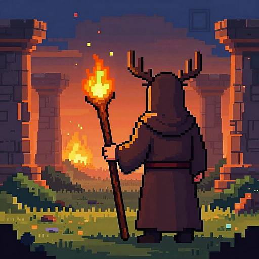 Pixel Art Forest Druid Scene