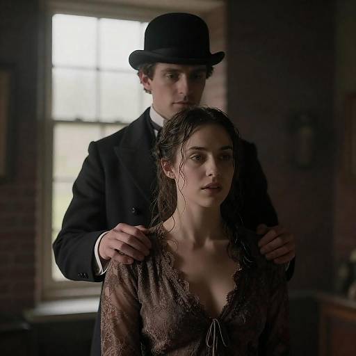 Victorian Couple in Dim Brick Room