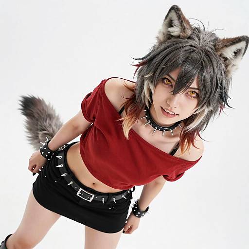 Smirking Wolf-Girl Punk Fisheye Close-Up