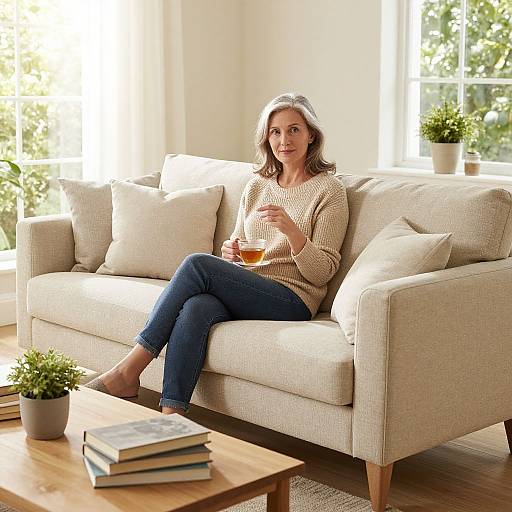 Cozy Living Room with Kind Woman