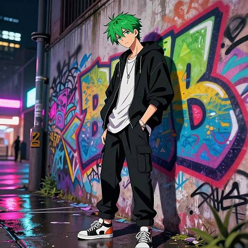 Green-Haired Anime Street Artist