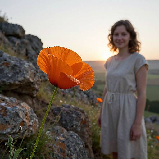 Morning Poppy Bloom with Woman