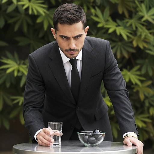 Sophisticated Man in Dark Pinstripe Attire