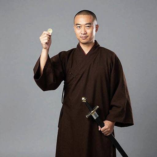 Monk in Brown Robe with Sword