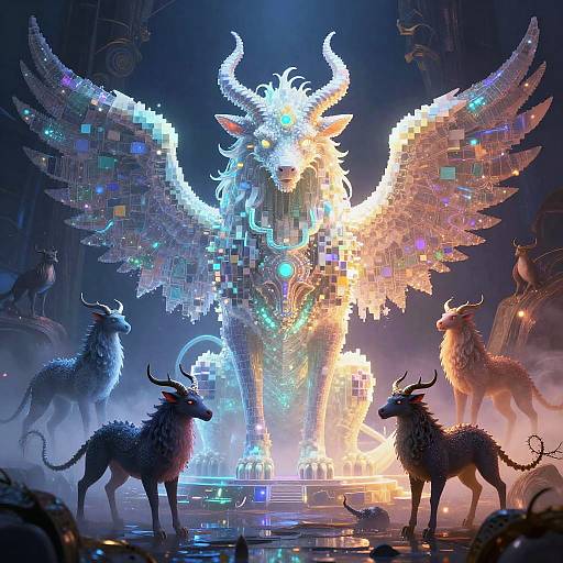 Fantasy Scene with Mythical Creatures
