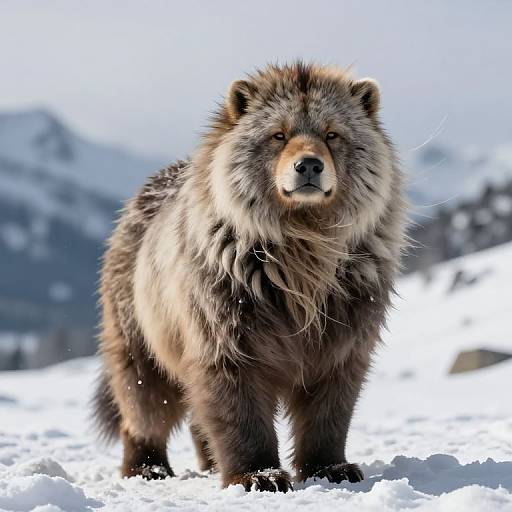 Majestic Fluffy Animal in Snowy Mountain Landscape