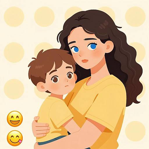 Mother Holding Son Illustration