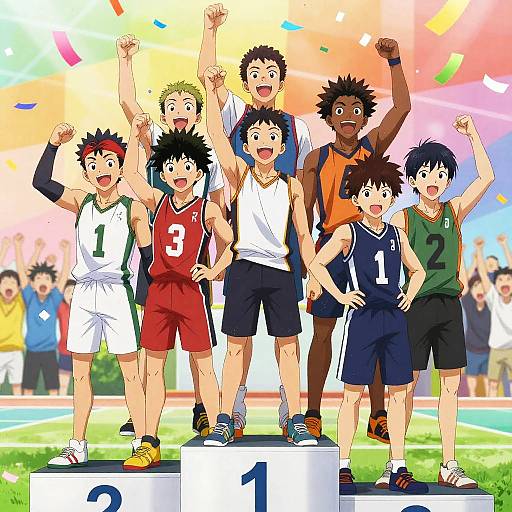 Anime Athletes Celebrating Victory