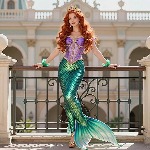 Red-Haired Mermaid on Balcony