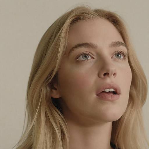 Blonde Woman Looking Up with Intense Gaze