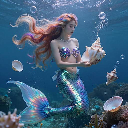 Elegant Mermaid in Mystical Ocean