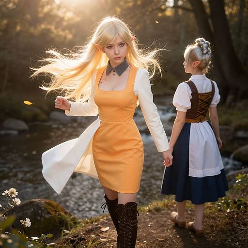 Elegant Elf Woman in Nature Glow