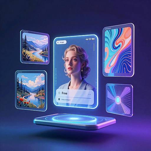 Free AI Image Generator Interface with Floating Holograms