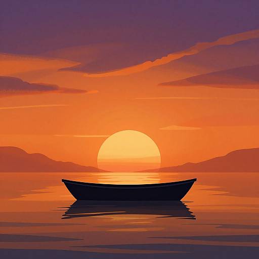 Minimalist Boat Silhouette at Fiery Sunset