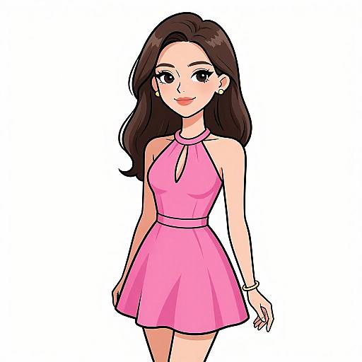 Smiling Woman in Pink Cocktail Dress