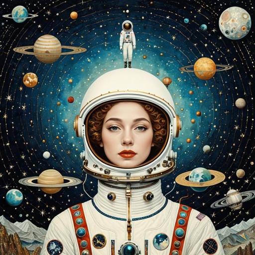 Elegant Astronaut Surrounded by Planets