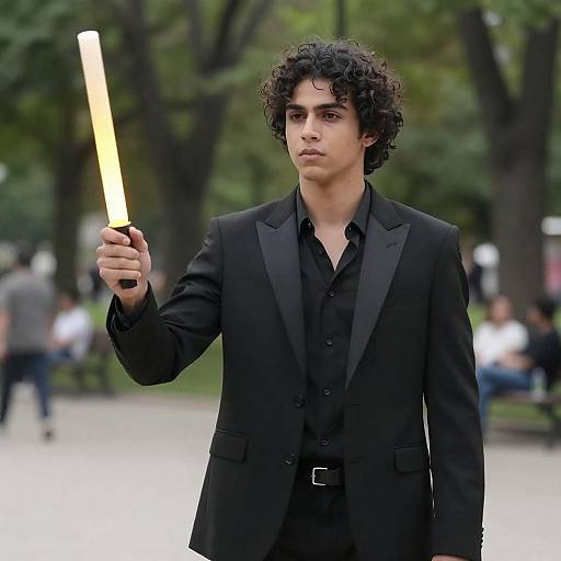 Serious Young Man in Black Suit