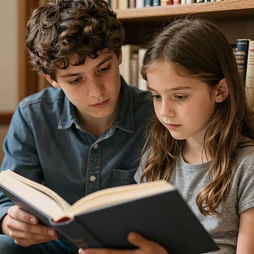 Close-Up of Siblings Sharing Book