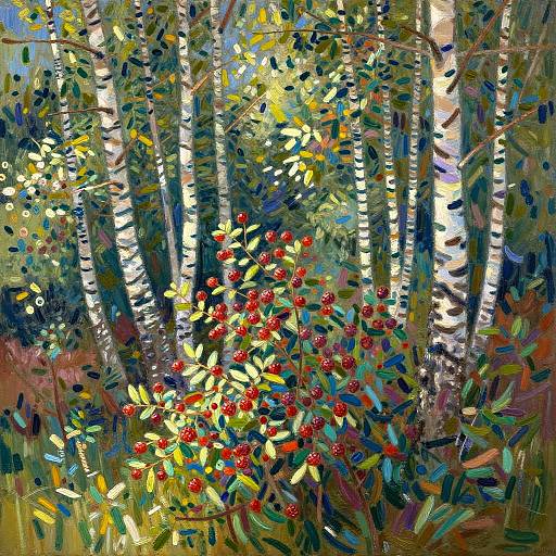 Impressionist Birch Glade in Summer