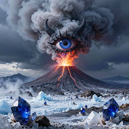 Icy Quartz Volcano with Demonic Eye Smoke