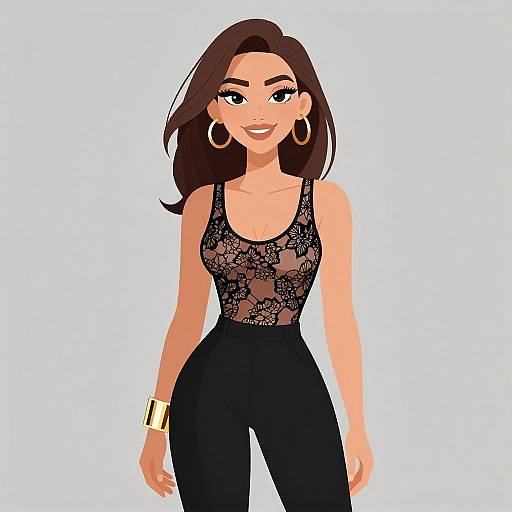 Chic Woman in Sheer Lace Overlay