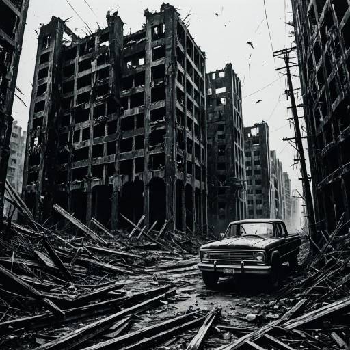 Monochrome Post-Apocalyptic City Ruins