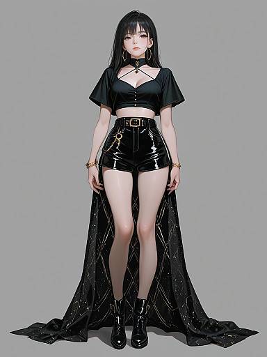 Chic Woman in Glittery Black Outfit