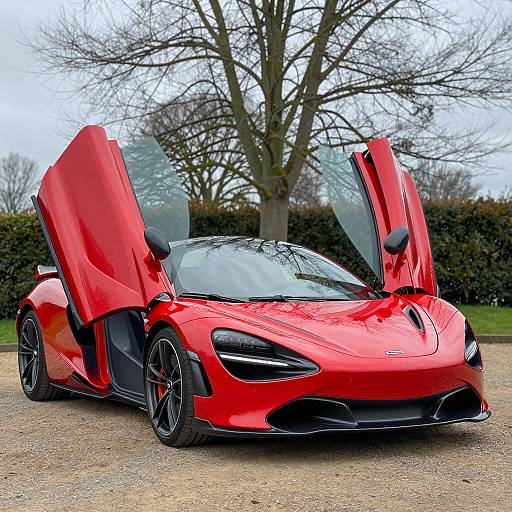 Futuristic Red Sports Car in Nature