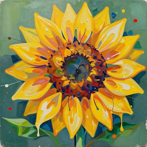 Abstract Sunflower Cubist Mural
