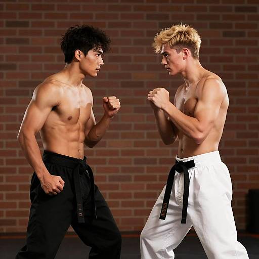 Intense Martial Arts Duel Between Fiery Fighters
